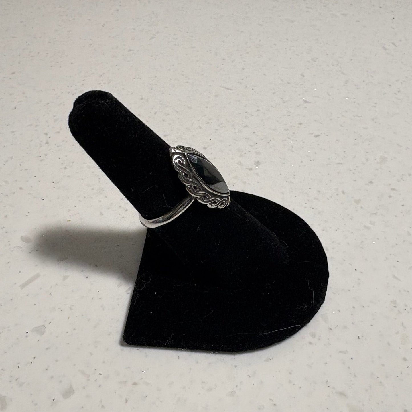 Vintage Avon Hematite Marquise Cut Silver Tone Ring