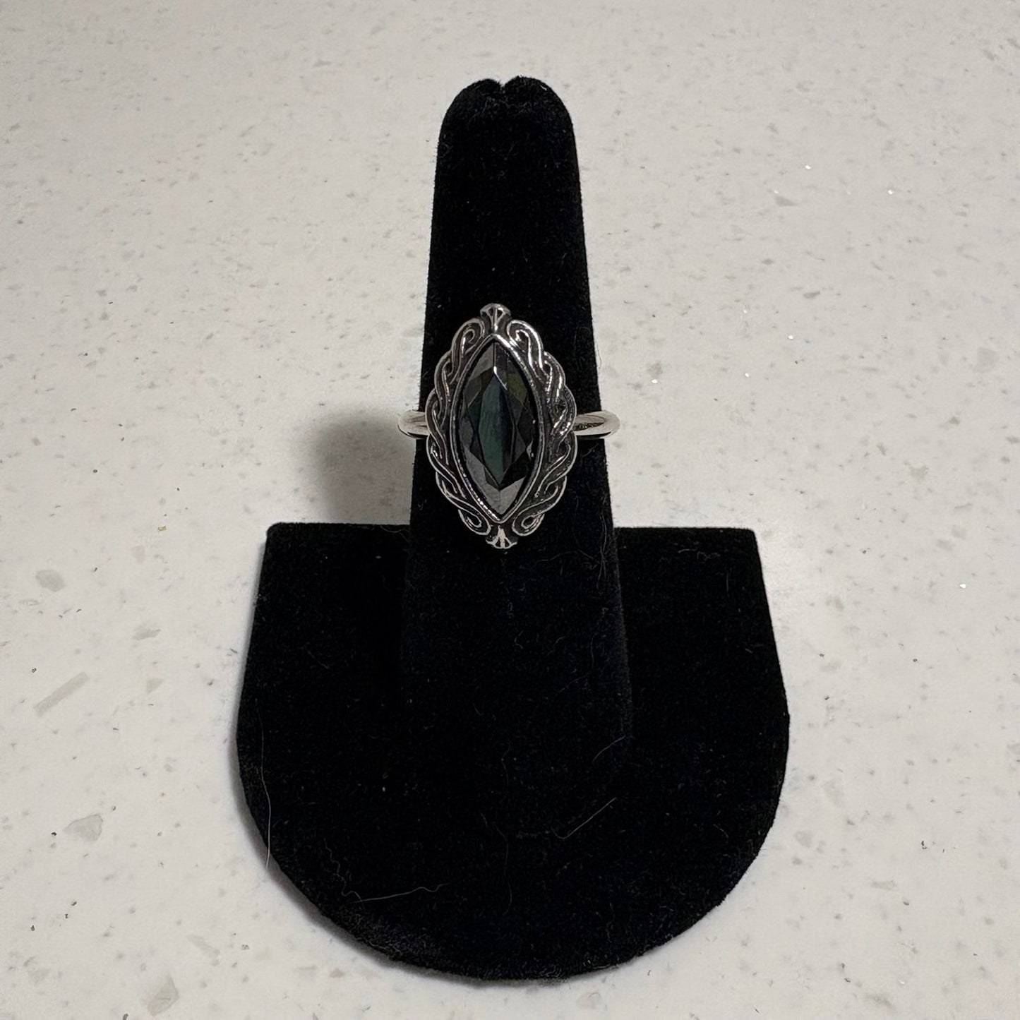 Vintage Avon Hematite Marquise Cut Silver Tone Ring