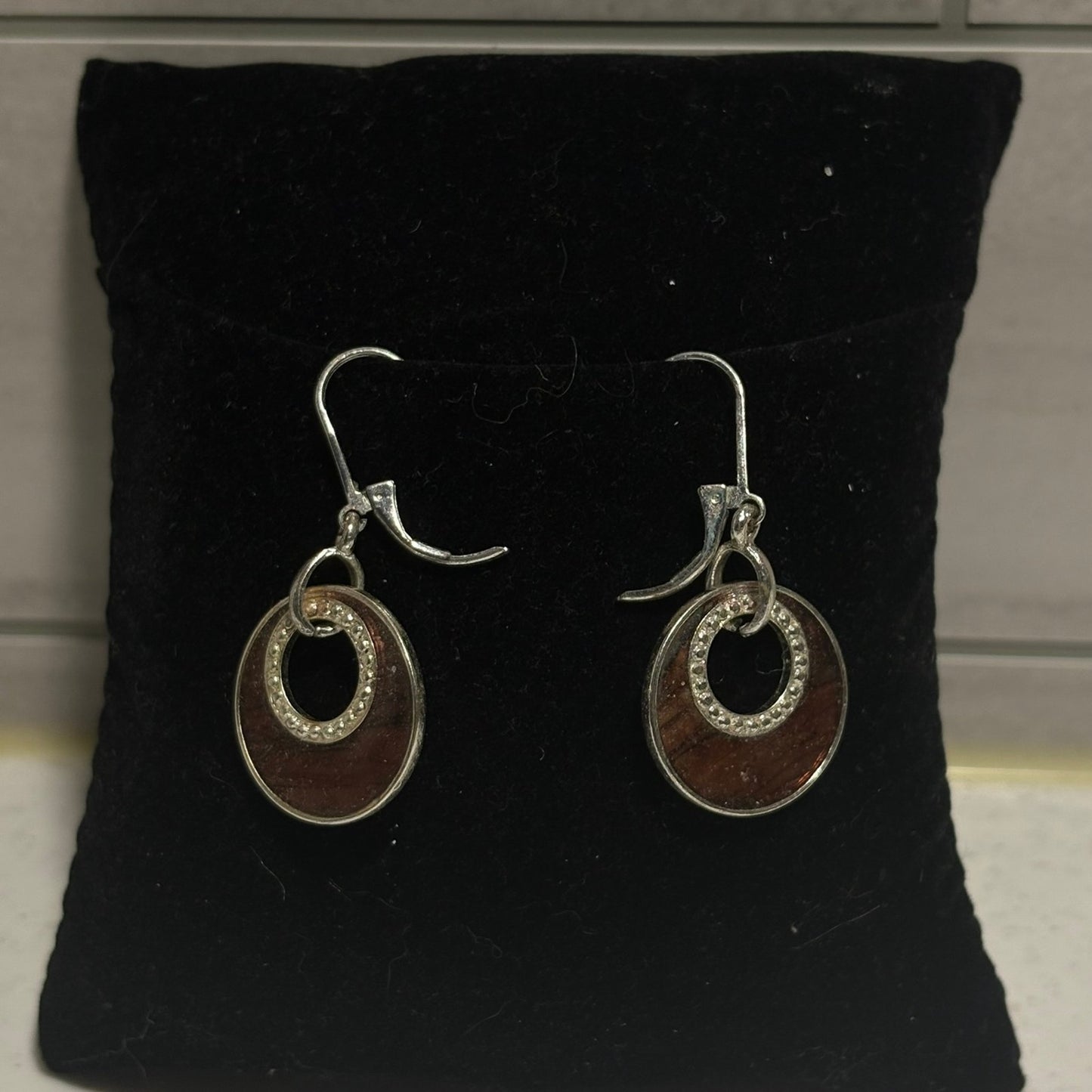Silver and brown earrings