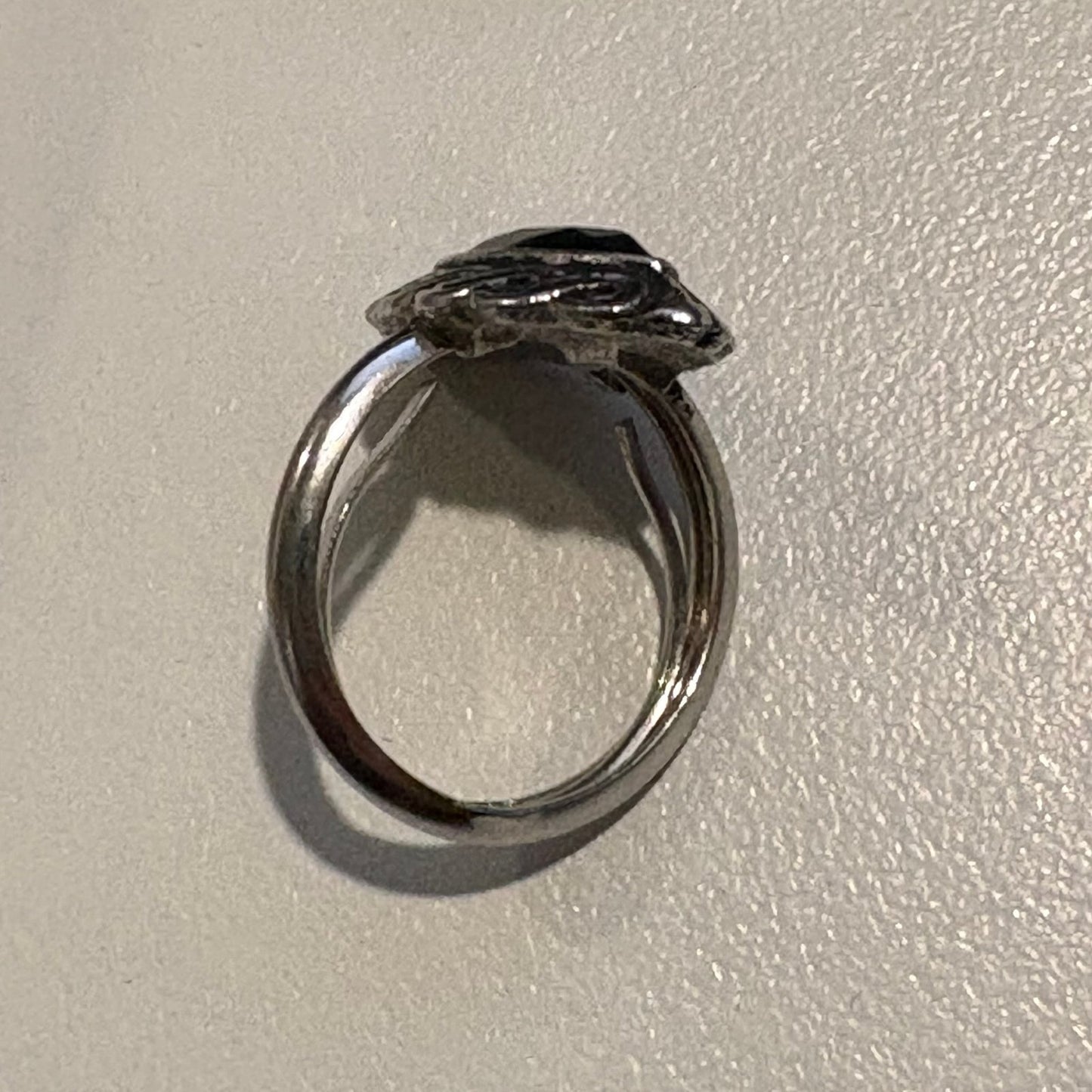 Vintage Avon Hematite Marquise Cut Silver Tone Ring