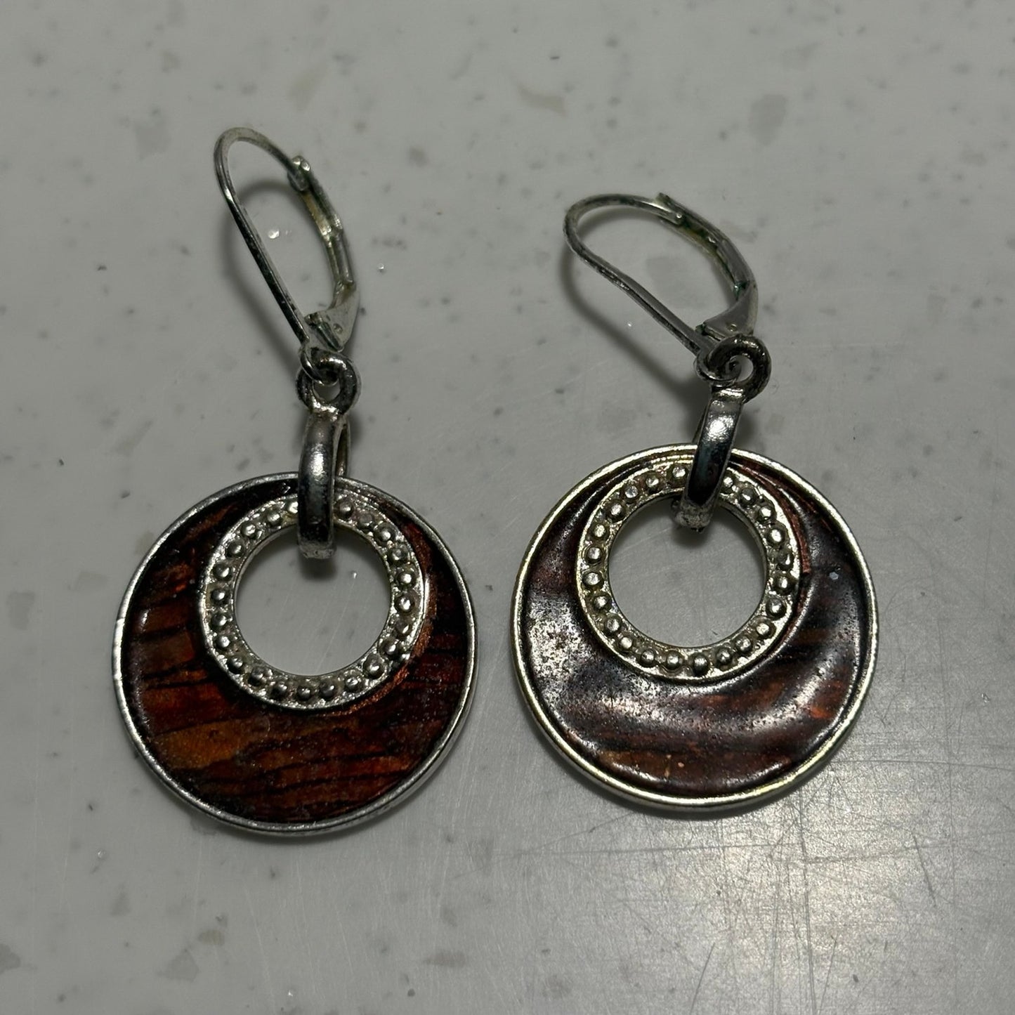 Silver and brown earrings