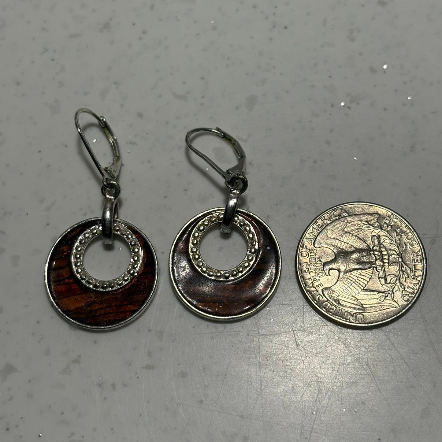 Silver and brown earrings