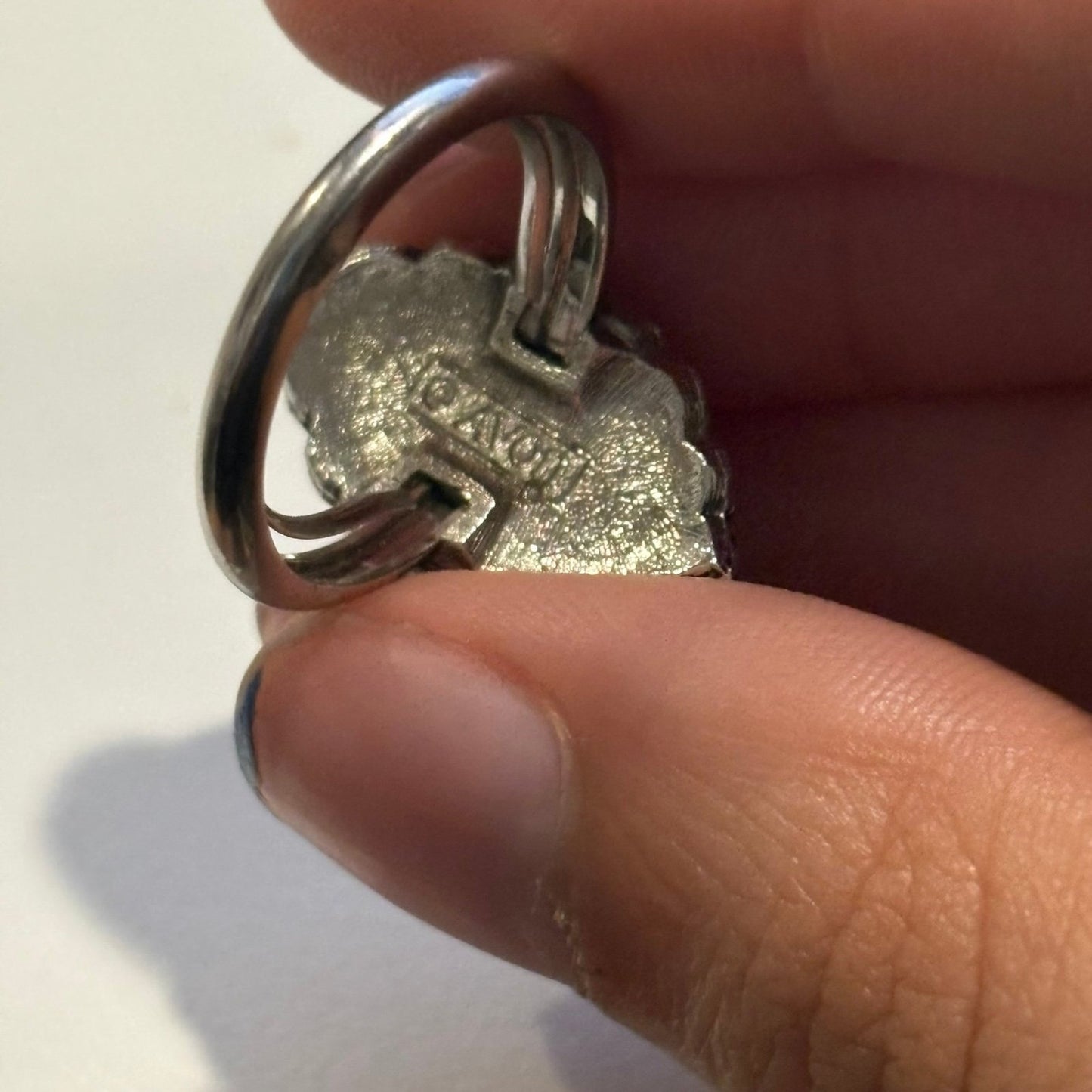 Vintage Avon Hematite Marquise Cut Silver Tone Ring